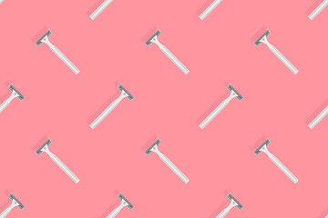 Disposable razor seamless pattern. Colorful plastic disposable razors Design for wrapping paper, poster banner and more for what.