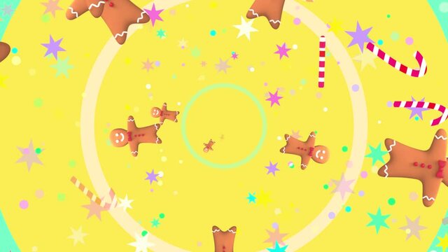 Looped cartoon gingerbread man pattern background motion graphics.