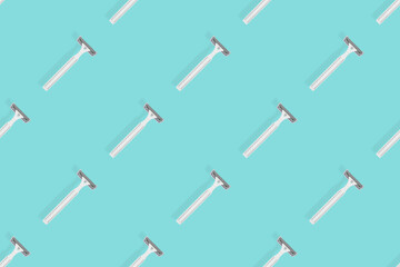 Disposable razor seamless pattern. Colorful plastic disposable razors Design for wrapping paper, poster banner and more for what.