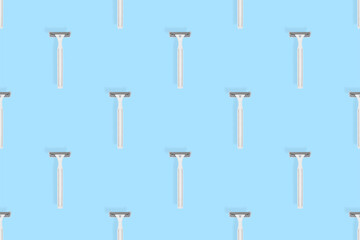 Disposable razor seamless pattern. Colorful plastic disposable razors Design for wrapping paper, poster banner and more for what.