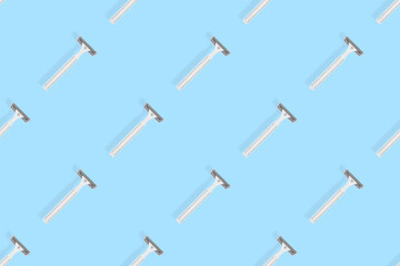 Disposable razor seamless pattern. Colorful plastic disposable razors Design for wrapping paper, poster banner and more for what.