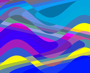 Blue yellow violet pink abstract background with waves