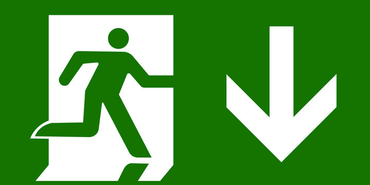 Emergency exit downstairs vector sign green white