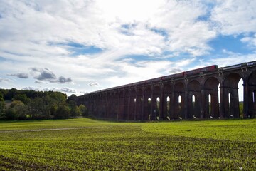 Train bridge with arches, Sussex, UK