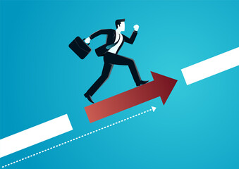 Obraz premium vector illustration of a businessman running on arrow to get target. describe target business. business concept illustration