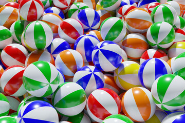 Colorful beach balls background. 3d illustration.