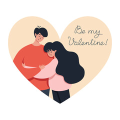 Valentine's day greeting card with a couple in love in a flat style