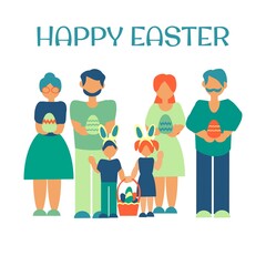 Family celebrate easter together Easter party Vector flat illustration