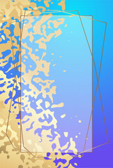 Luxurious golden with blue gradient, cover design template, abstraction painted with golden spots. Design of packaging, cover, banner, etc. Gold spots on a noble gradient background.