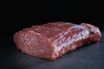 Pork chop on a gray background. Raw meat.