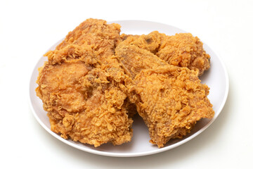 Close up of Chicken Fried Isolated White Background.