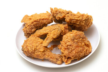 Close up of Chicken Fried Isolated White Background.
