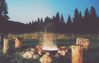 Long Exposure Of Fire Pit At Night