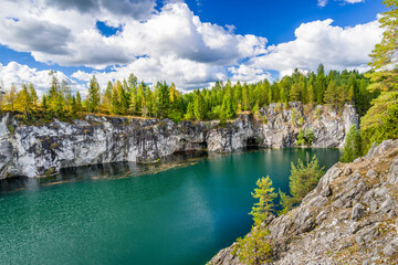 A former marble quarry transformed to a beautiful park in Karelia, Russia