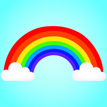 Vector illustration with a rainbow and two clouds, on a blue background