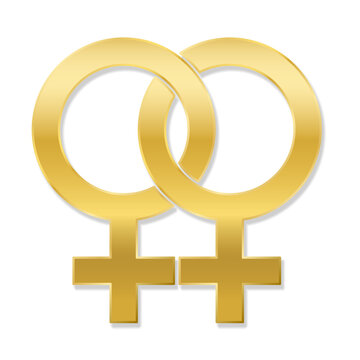 Lesbian love symbol, golden emblem style, isolated vector logo illustration on white background.
