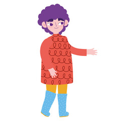 boy with sweater and boots wear winter clothes cartoon