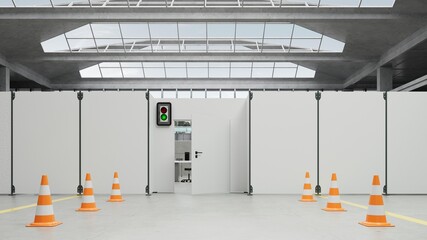 Trennwände für Check-In Registrierung in Lagerhalle