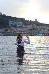 Model posing on the beach