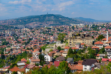 Fototapeta na wymiar Overview of the city of Sarajevo, the capital of Bosnia and Herzegovina