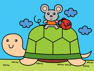 Turtle carry mouse across the river