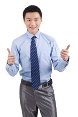 Portrait of young businessman with Thumbs Up