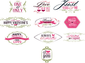 Vector typography love, couple, wedding, valentain of a set of labels, stamps elements 