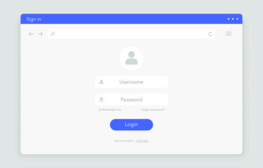 Modern Login and Sign up page design concept. Username and password blank frame. Vector illustration.