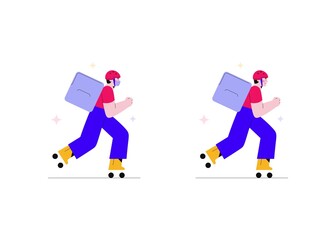 Delivery Man Deliver Food Using Roller Skates