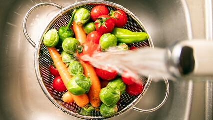 Close-up view vegetable washing	
