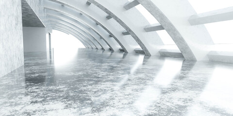 abstract white airport hall with glossy concrete surface hall 3d render illustration