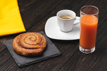 coffee and orange juice and croissant