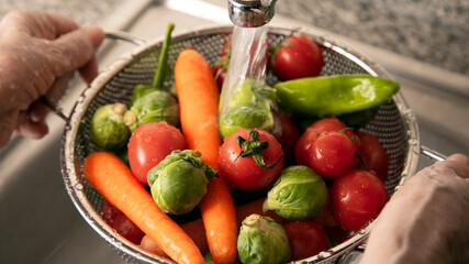 Close-up view vegetable washing	

