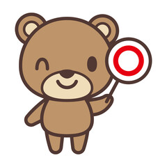 Cute bear character showing a circle-丸のフダを持つかわいいクマのキャラクター