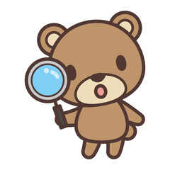 Cute bear character looking through a magnifying glass-虫眼鏡で見るかわいいクマのキャラクター