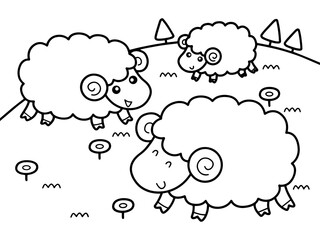 Sheep on the meadow without color for color book