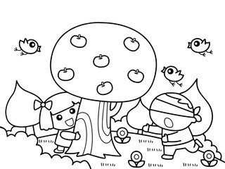 Little girl play hide and seek game with her friend