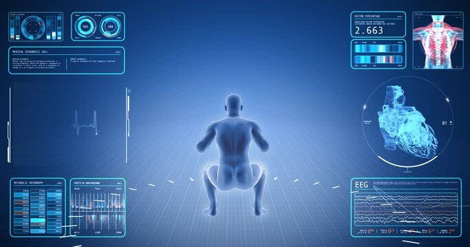 Exercise Plank, blood circulation, pulse, sport, weight lifting, gym, medical screen, human anatomy, computer anatomy, body skeleton, X-ray scan