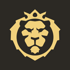 Lion head with crown luxury logo icon template. Elegant lion logo design. Elegant lion symbol vector illustration