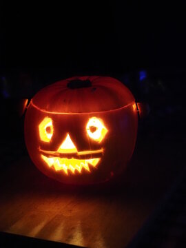  illuminated carved halloween pumpkin face 