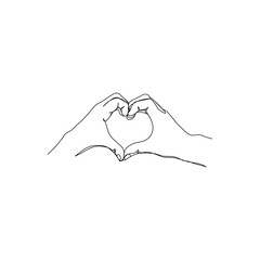 Continuous one line drawing of heart symbol in hands. Minimalism design. Vector illustration.