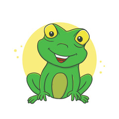 Frog Cartoon Vector Illustration. Sitting Frogs Mascot Logo. Amphibian Animal Symbol Icon Character Element