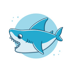 Cute Shark Cartoon Vector Illustration Sticker. Animal Whale Mascot Logo. Ocean Fish Symbol Icon Character Element