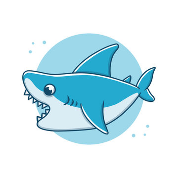 Cute Shark Cartoon Vector Illustration Sticker. Animal Whale Mascot Logo. Ocean Fish Symbol Icon Character Element