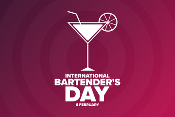 International Bartender's Day. 6 February. Holiday concept. Template for background, banner, card, poster with text inscription. Vector EPS10 illustration.