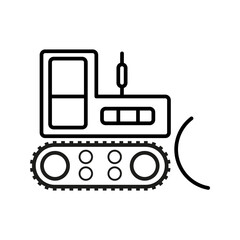 Simple vector icon on the theme of snow removal. The icon tractor on tracks with a shovel is presented