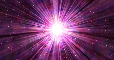輝く光線、閃光、集中線、放射、光り輝く背景。ピンク
