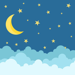 Obraz na płótnie Canvas moon stars and clouds cartoon on blue background.