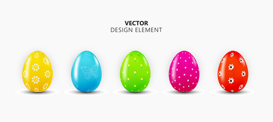 Realistic 3d Easter Egg Design Element Collection Set on Light Background. Vector Illustration  EPS10