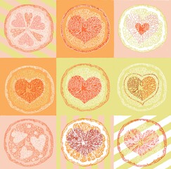 Set of labels, cards, backgrounds for Valentine's Day. Pink, pistachio orange red colors.